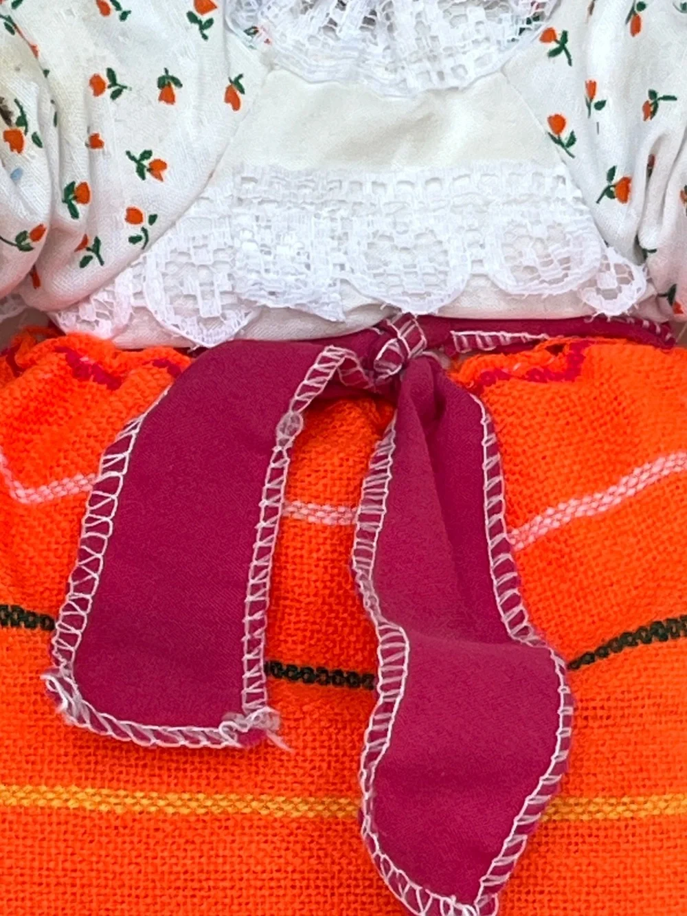 Colorful Peruvian Folk Girls Doll Orange-Striped Outfit with Straw Hat